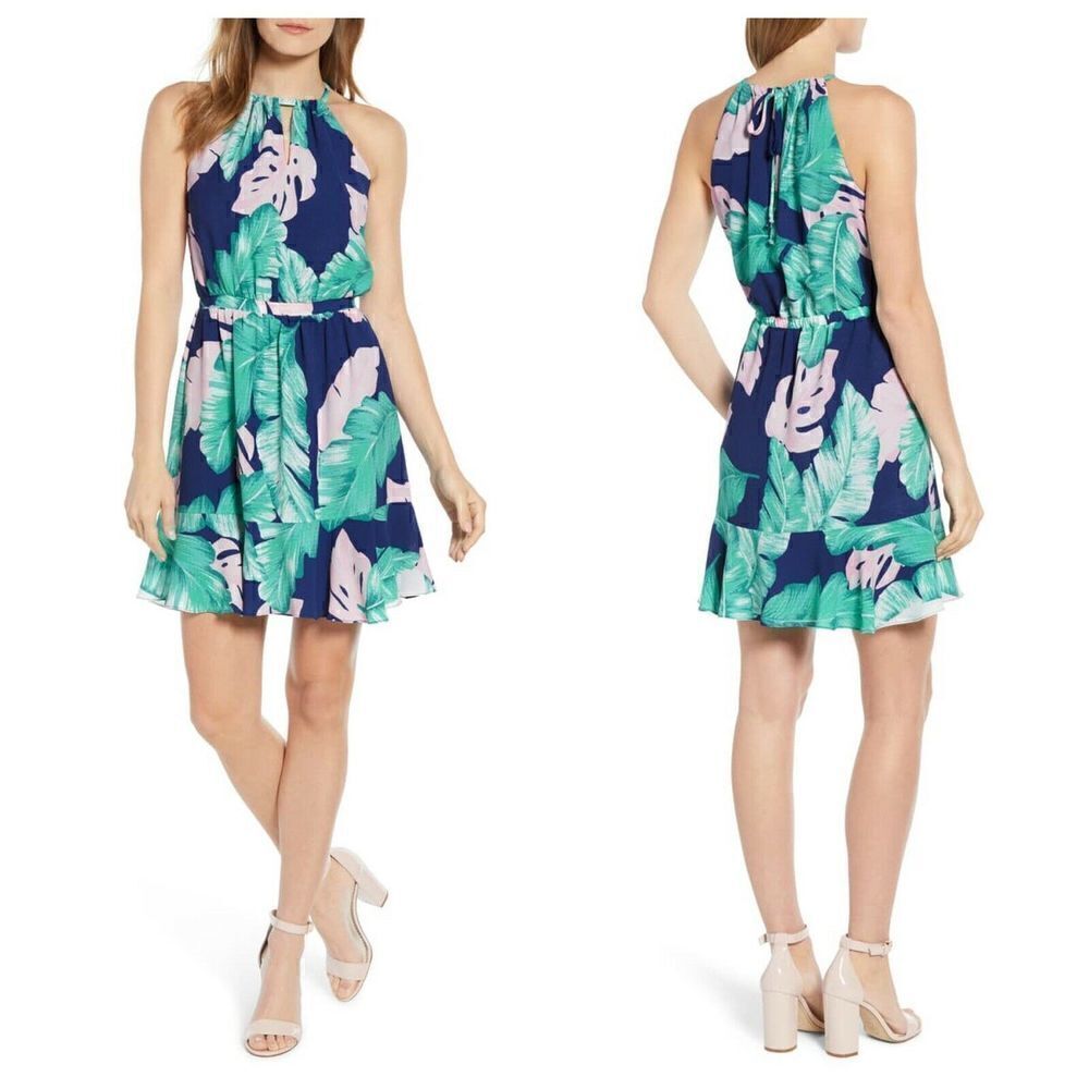 Gibson Calla Keyhole Halter Neck Dress